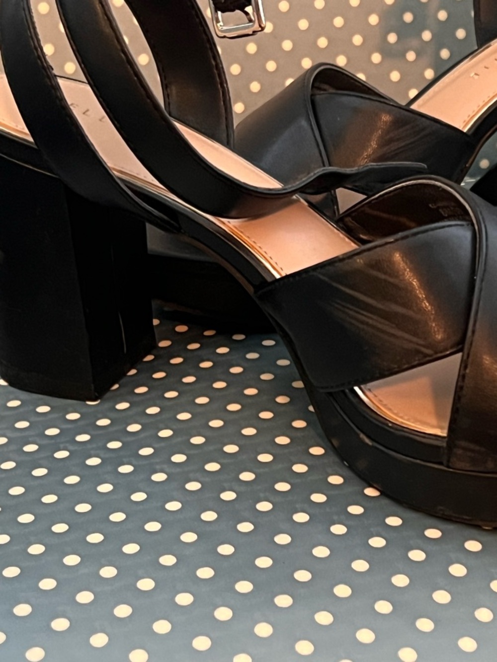 Kelly & Katie Black Crisscross Ankle Strap Block Heels - Picture 11 of 16